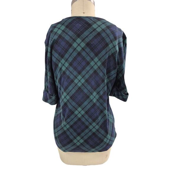 90s NWT LRL Lauren Ralph Lauren Green Tartan Plaid Top Quilted Shoulder Sz XL - Picture 2 of 8